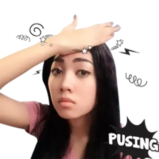 😵 PUSING schwindelig, müde, Kopfschmerzen, Frau, Sticker, asiatisch telegram sticker