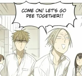 💦 COME ON! LET'S GO PEE TOGETHER!! Manga, Amigos, Pipí, Divertido, Cómic whatsapp sticker