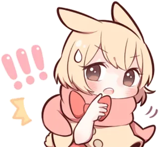 ‼ 애니메이션, 스티커, 카와이, 느낌표, 볼 빨개짐, 귀여운, 충격 telegram sticker