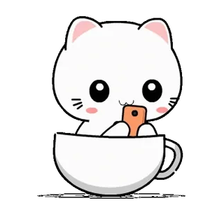 📱 고양이, 커피, 귀여운, 만화, 동물, 카와이 telegram sticker