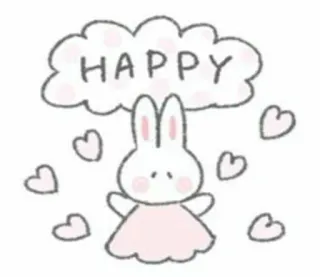 🤍 HAPPY conejo, feliz, lindo, conejito, corazones, kawaii, rosa telegram sticker