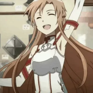 💞 Asuna Yuuki Sword Art Online anime, girl, smiling, happy, character, cartoon, illustration whatsapp sticker
