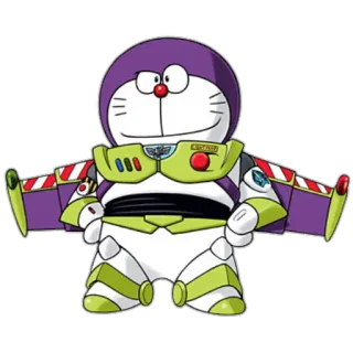✈ doraemon, buzz lightyear, cartoon, mashup, figur, anime whatsapp sticker