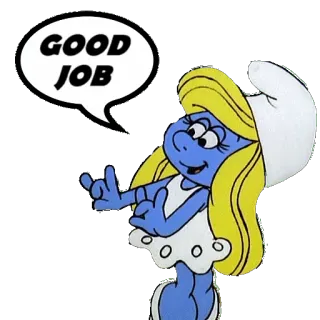 🤑 Smurfette GOOD JOB puffo, puffetta, cartone animato, bene, buon lavoro, approvazione telegram sticker