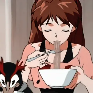 🍜 Asuka Langley Soryu Neon Genesis Evangelion anime, eating, noodle, Asuka Langley Soryu, Evangelion telegram sticker