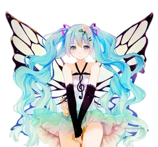 😀 Hatsune Miku 애니메이션, 만화, 나비, 요정, 귀여운, 여자, 보컬로이드 whatsapp sticker