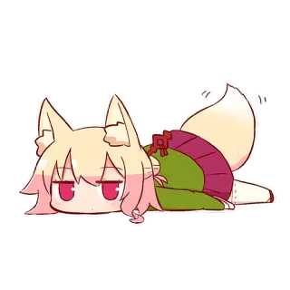 😞 anime, fox girl, chibi, cute, laying down telegram sticker
