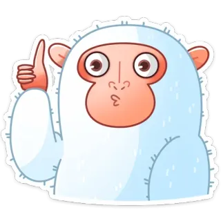 👍 снежная обезьяна, животное, милый, большой палец вверх, мультфильм telegram sticker