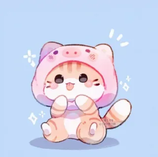 🐱 chat, chaton, mignon, kawaii, animal, cochon, sweat à capuche telegram sticker