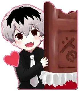 🖤 อนิเมะ, เด็กผู้ชาย, ช็อกโกแลต, หัวใจ, น่ารัก telegram sticker