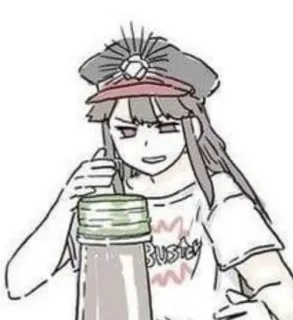 ☕️ Buster Anime Mädchen, Flasche, Hut, Cartoon whatsapp sticker
