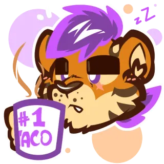 🤯 #1 TACO 타코, 동물, 캐릭터, 보라색, 컵, 졸린, 편안한, 만화 telegram sticker