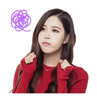 🤢 ภาพเหมือน, ผู้หญิง, คน, สีแดง, ทำปากจู๋, เสื้อสเวตเตอร์ telegram sticker