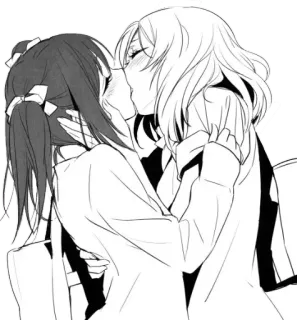 ❤ beso, lesbiana, lgbt, anime, chica, romance telegram sticker