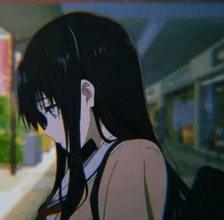 🖤 dziewczyna anime, długie włosy, postać anime, kreskówka, ilustracja, widok z profilu telegram sticker