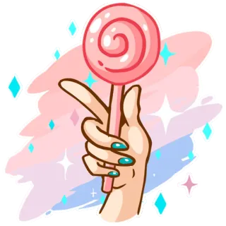🍭 sucette, main, bonbon, sucre, étincelle, rose, illustration telegram sticker