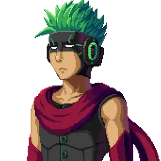 🙁 pixel art, character, green hair, mask, portrait, avatar telegram sticker