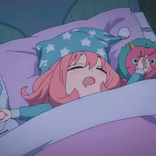 😴 Anya Forger Spy × Family Anime, Mädchen, schlafend, Bett, Cartoon, niedlich telegram sticker