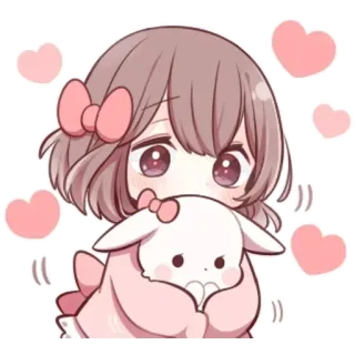 🌟 Anime, Chica, Linda, Corazones, Conejo, Kawaii, Adhesivo telegram sticker