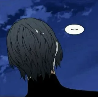 😓 ...... anime, manga, character, thinking, thought bubble, dark hair, back of head telegram sticker