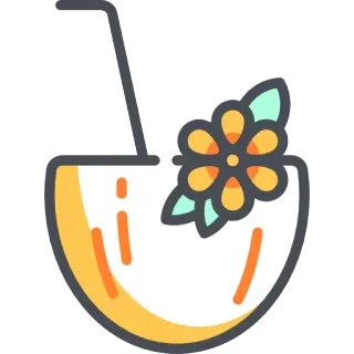 🍷 มะพร้าว, เครื่องดื่ม, เขตร้อน, ฤดูร้อน, ดอกไม้, พักร้อน telegram sticker