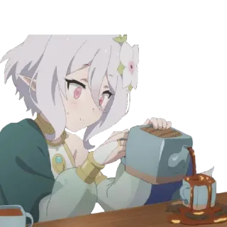 🫖 Anime Mädchen, Kaffee eingießen, süß, weibliche Figur, Cartoon, Kaffee, Elf, Anime telegram sticker