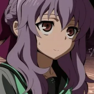 🔙 Shinoa Hiiragi Owari no Seraph Anime, lila Haare, süß, Mädchen, Seraph of the End telegram sticker