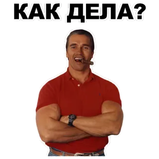 😃 Arnold Schwarzenegger КАК ДЕЛА? arnold schwarzenegger, cygaro, rosyjski, jak się masz, powitanie telegram sticker