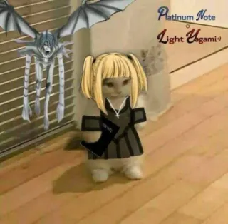 📓 Light Yagami Death Note Platinum Note Light Yagami cat, anime, manga, death note, light yagami, funny, parody telegram sticker
