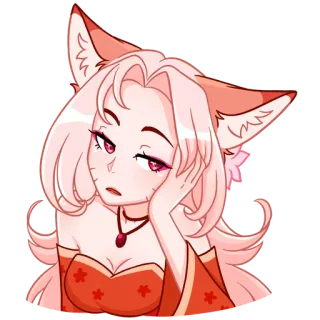🥱 Anime, Gadis rubah, Kemonomimi, Imut, Rambut pink, Telinga rubah telegram sticker