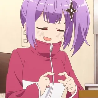 😅 anime, dziewczyna, fioletowe włosy, słodka, kawaii, uśmiechnięta telegram sticker