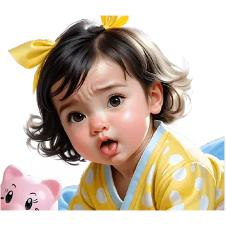 😣 bebê, criança, criança pequena, fofo, adorável, amarelo, laço telegram sticker
