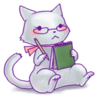✍ Katze, Brille, Bleistift, Notizbuch, süß, Cartoon, Tier telegram sticker