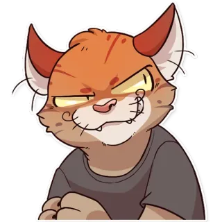 😈 chat, animal, félin, anthropomorphe, personnage, autocollant, chat orange, sourire narquois telegram sticker