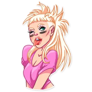 😛 femme, blonde, dessin animé, rose, clin d'oeil, langue, coiffure telegram sticker