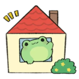 🐸 katak, imut, rumah, kartun, binatang, kawaii, stiker telegram sticker