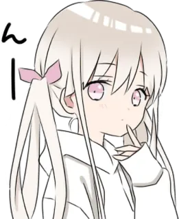 🤔 ん anime, girl, cute, pink eyes, hoodie, Japanese character, manga telegram sticker