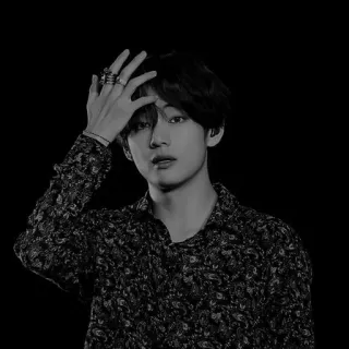 ▪️ V singer, music, k-pop, idol, artist, portrait, black and white telegram sticker