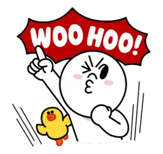 😁 WOO HOO! взволнованный, праздник, ура, счастливый, line friends, line, cony, brown telegram sticker