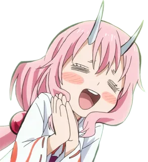 ☺️ Milim Nava That Time I Got Reincarnated as a Slime Anime, Cabelo rosa, Chifres, Feliz, Fofo, Kawaii telegram sticker