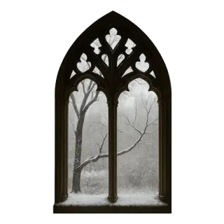 🪟 finestra, inverno, neve, albero, gotico, architettura, natura telegram sticker