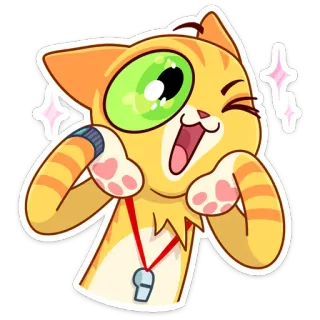 😉 gato, pegatina, lindo, dibujo animado, animal, mascota, entrenador, silbato whatsapp sticker