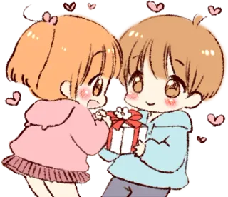 🎁 Anime, Couple, Amour, Coeurs, Cadeau, Mignon, Kawaii telegram sticker