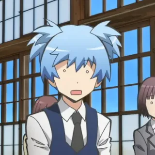 😐 Nagisa Shiota Assassination Classroom anime, nagisa shiota, assassination classroom, surprised, blue hair telegram sticker