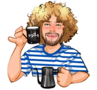 ☕️ 1984 Mann, Kaffee, Locken, Cartoon, Porträt whatsapp sticker