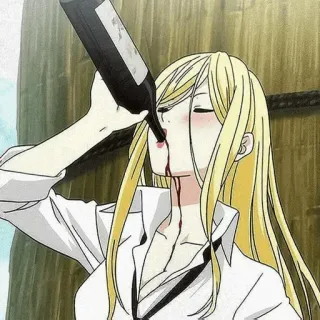 💈 Anime, Drinken, Wijn, Blond haar, Vrouwelijk personage, Alcohol whatsapp sticker
