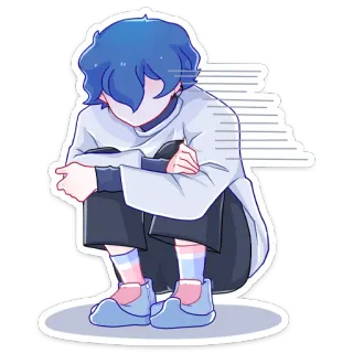 😒 triste, emocional, deprimido, estilo anime, personagem, cabelo azul whatsapp sticker