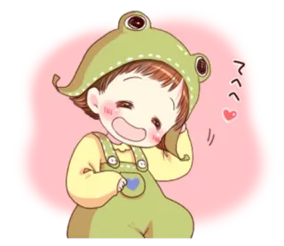 😅 dibujos animados, niño, rana, lindo, kawaii, pegatina telegram sticker