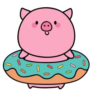 🐷 cochon, donut, animal, mignon, dessin animé, kawaii, sucré whatsapp sticker