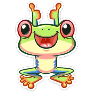 🐸 rana, raganella, pollice in su, animale, cartone animato, adesivo telegram sticker